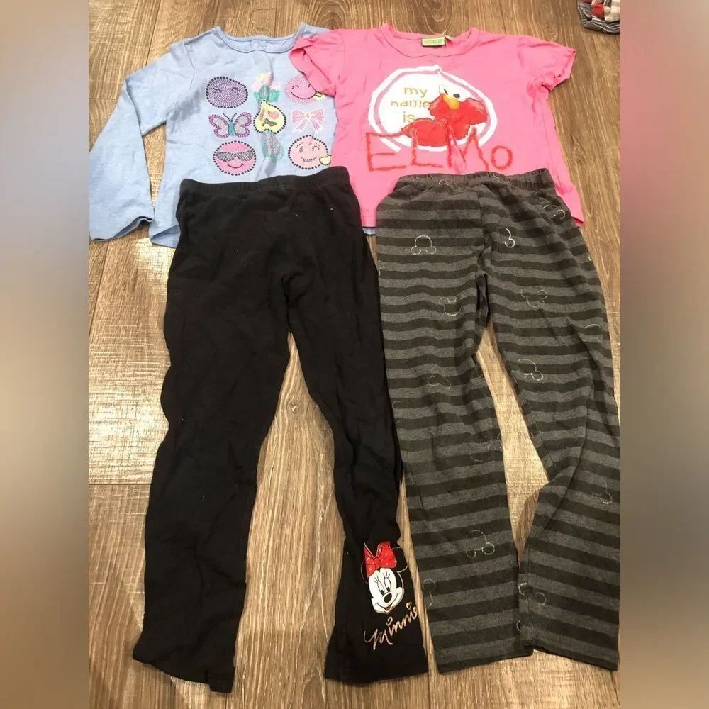 Girls Outfit Set Size 6-7 Long Sleeve Tees and Leggings 4 Pieces